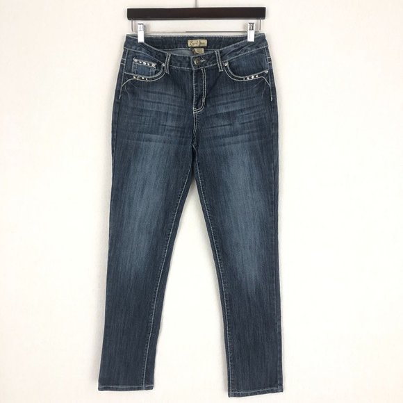 Earl Jean Women's Size 8 Dark Wash Blue Denim Embellished Skinny Jeans - Picture 1 of 11